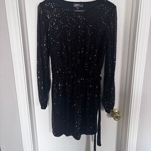 Women's Black Sequin Long Sleeve cocktail, formal, party knee length Dress Sz.S